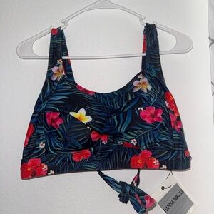 Tropical Floral Bikini Top - Navy with Pink & Yellow Flowers